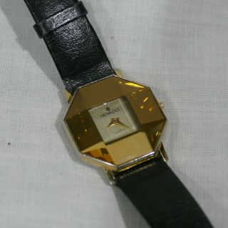 Vintage Movado Ladies Octagon Mirror Face Leather Band Watch Battery
