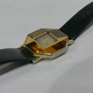 Vintage Movado Ladies Octagon Mirror Face Leather Band Watch Battery 4
