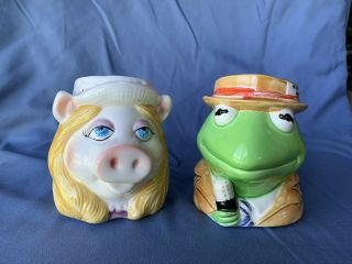 2 Vintage 3d Sigma Coffee Mugs Kermit The Frog And Miss Piggy - Jim Henson Show