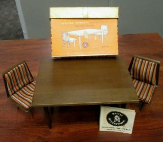 Vtg Mattel Modern Mid Century Doll Furniture Dining Table & Chairs 805 W/box