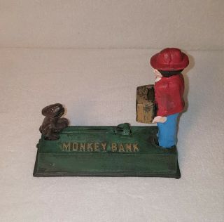 Vintage Antique Cast Iron Monkey Organ Mechanical Bank