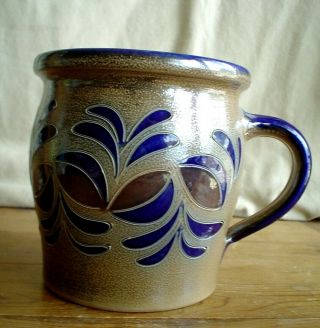 Vintage West German Zoller Pitcher Blue And Brown Stoneware Signed By Potter