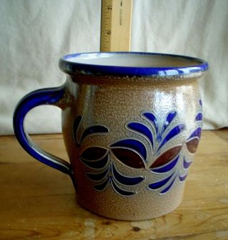 Vintage West German Zoller Pitcher Blue and Brown Stoneware Signed by Potter 4