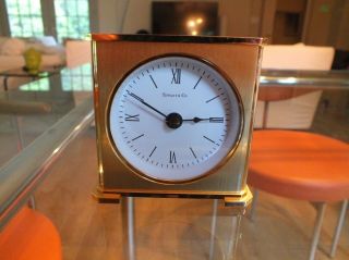 Vintage Tiffany & Co Quartz Brass Desk Alarm Square Clock