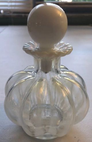 Vintage Fenton French Opalescent Stripe Optic Perfume Bottle With Stopper
