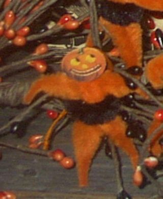 Vintage Looking Grinning Pumpkin Halloween Ornaments
