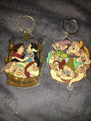 2 Vintage Disney Snow White And The Seven Dwarfs Prince Key Chain Ring
