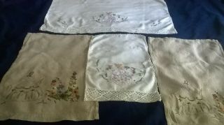 4 X Items Of Vintage Hand Embroidered Items Crinoline Lady And Flowers Design