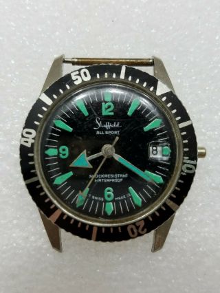 Vintage Sheffield Allsport Diving Date Swiss Watch - Green Markers - Parts/repair