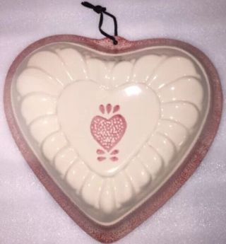 Vtg Ceramic Bake Ware Pink Heart Pan Pie Pan Mold Sponged Valentine Baking