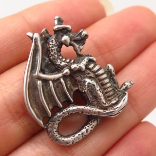 925 Sterling Silver Vintage Mythical Dragon Design Slide Pendant