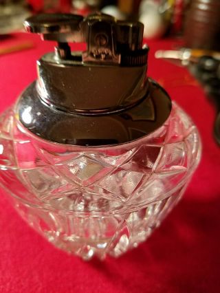 Vintage Crystal Cut Glass Table Top Chrome Lighter