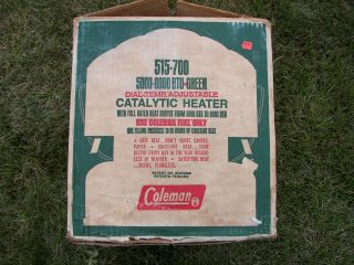 Vintage Coleman Catalytic Heater 5000 - 8000 Btu Model 515 - 700.  Dial Temp.