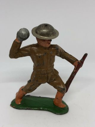 Vintage WWI Doughboy Soldier Throwing A Hand Grenade Die - Cast Metal Toy Army Man 2