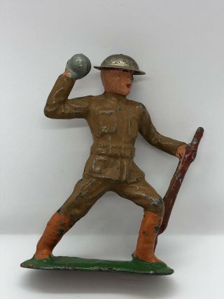 Vintage WWI Doughboy Soldier Throwing A Hand Grenade Die - Cast Metal Toy Army Man 3