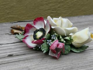 Vtg Capodimonte Porcelain Flower Roses Bouquet Corsage Signed N Crown