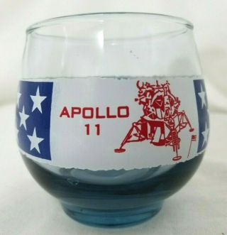 Vintage Apollo 11 First Man On The Moon Drinking Glass 1969 Libbey Blue Tint
