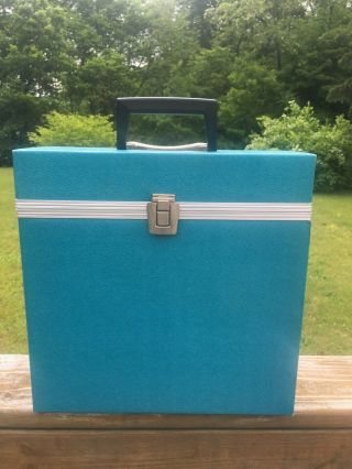 Vtg Blue Turquoise Record Storage Box Carrying Case 33rpm 12 " Lp Vinyl Mcm 60s