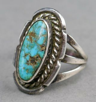 Fine Vintage Navajo Indian Sterling Silver Mine Turquoise Native Estate Ring 53