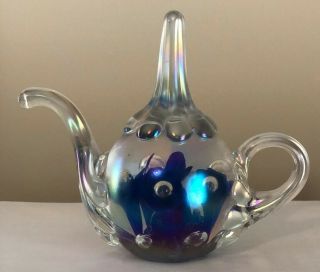 Vintage St.  Clair Blown Art Glass Purple Teapot Ring Holder Paperweight