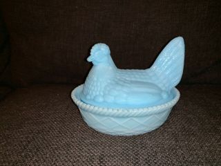 Vintage Blue Milk Glass Nesting Hen