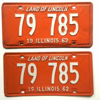 Illinois 1962 Pair Old License Plate Garage Vtg 70s Auto Man Cave Decor Bar Pub