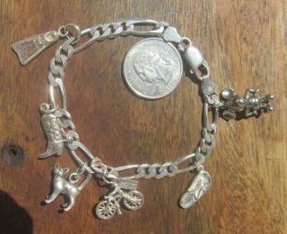 Cool Vintage Sterling Silver Charm Bracelet With 3 - D Charms Mickey Mouse Etc.