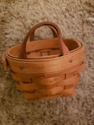 Vintage Longaberger 1995 Small Woven Basket With Leather Handles 5 " X 3 "