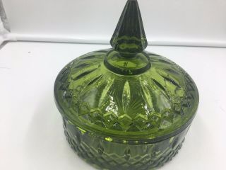 Candy Jar Dish Vintage Green Glass With Lid 5 Wide 6 High
