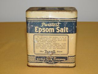 Vintage Kitchen 4 " High Rexall United Drug Co Puretest Epsom Salt Tin Empty