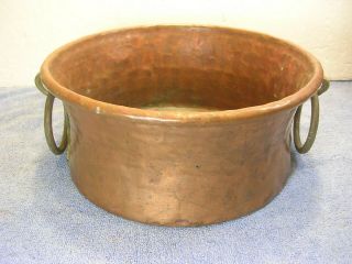 Vtg Heavy Copper Dovetail Hand Forged Planter Pot W/ Brass Handles 11 " W X 4.  5 " H