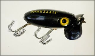 Ex,  Fred Arbogast Wwii Jitterbug Lure Black W/ Black Plastic Lip Brass Hangers
