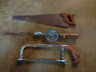 Vintage Marx Toy Tools 2 Saws And Hand Drill
