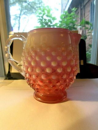 Vintage Fenton Cranberry Opalescent Glass Hobnail Creamer Pitcher