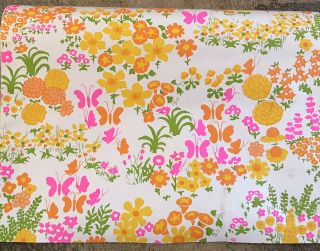 Vintage Hippie Contact Paper/ Shelf Liner 1970’s - Yellow/ Orange Flowers