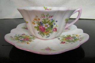Early Vintage Shelley England Dainty Floral Pattern Porcelain Cup & Saucer