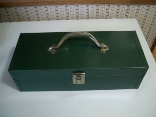 Vintage Green Metal Tool Box/ Tackle Box/ Money Box Heavy Handle/organizer