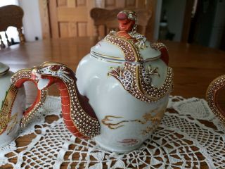 Vintage Gold Dragonware Asian Moriage Satsuma Porcelain Teapot Creamer Sugar Set 6