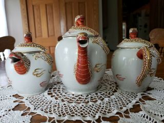 Vintage Gold Dragonware Asian Moriage Satsuma Porcelain Teapot Creamer Sugar Set 8