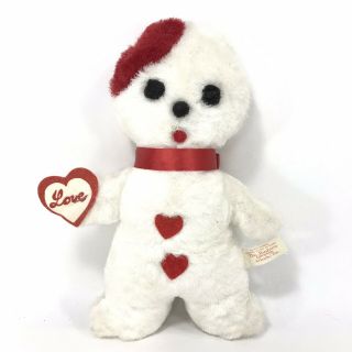 Vintage Rushton Company Stuffed Animal Valentines Snow Man Red Heart Love Small
