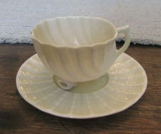 Vintage Belleek Irish Porcelain Neptune Delicate Demitasse Cup & Saucer Shell Pa