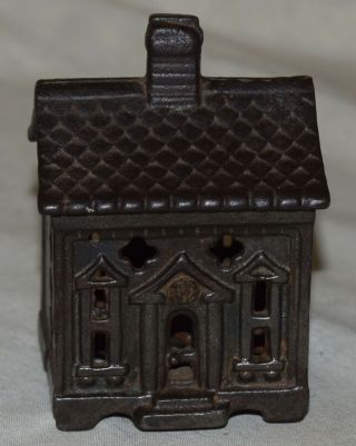Vintage Cast Iron Building Bank / House - 2 3/4 " Tall