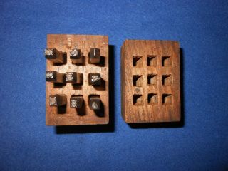 Vintage Machinist Steel 1/8 " Numbers (0 - 8) Punch Metal Die Set W/ Wood Box