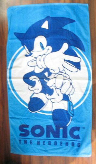 Vintage Retro Sonic The Hedgehog Beach Towel Blue Monochrome