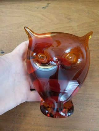 Vintage Viking Glass Amber Owl,  Mid Century,  5 Inches