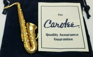 Vintage Carolee Rhinestone Gold Tone Saxophone Brooch Rare Nos Limited Edition