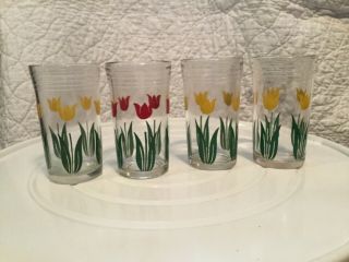Vintage Set Of 4 Banded Tulip Swanky Swigs Juice Glasses,  Circa 1950