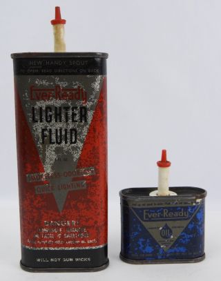 Ever - Ready Vintage Cans 4 Oz Lighter Fluid 1 Oz Handy Oil / Oiler