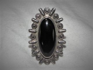 Vintage Mexico Cii Sterling Silver 925 Black Onyx Ring Sz 9 Oval Beaded Mexican