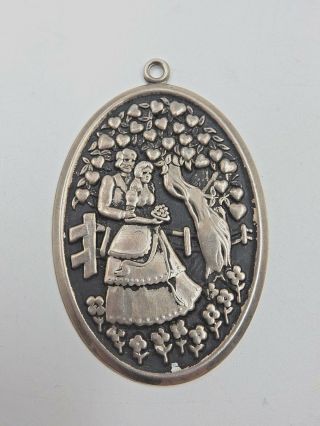 Vintage International Silver Sterling Victorian Lovers 2 - 3/8 " Bridal Pendant